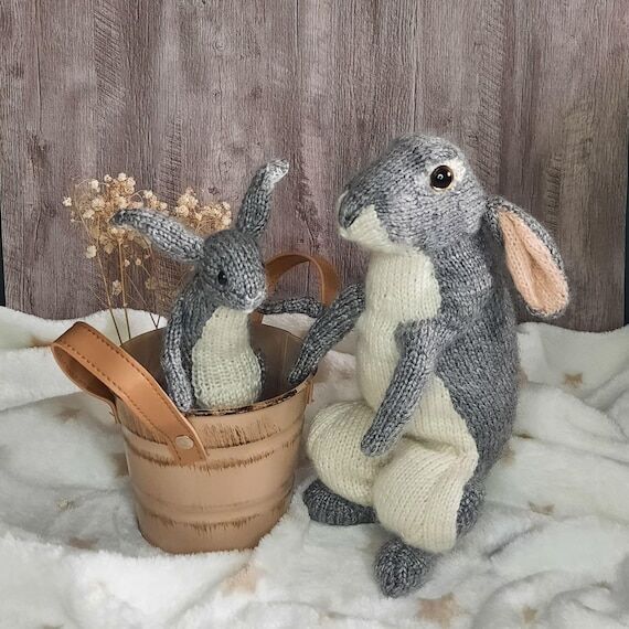 Handmade Knitted Bunny Family: Realistic Rabb...