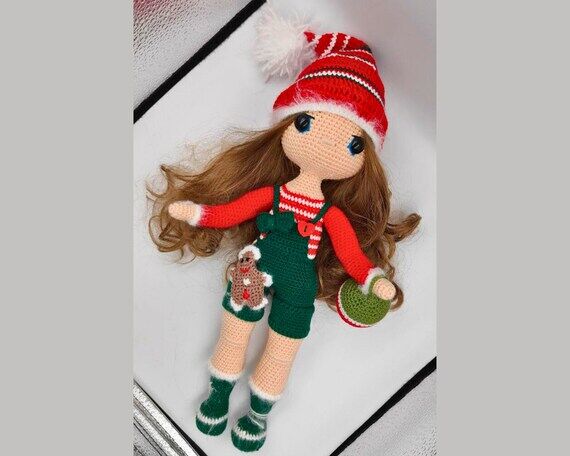 Handmade Crochet Christmas Doll, Organic Stuf...