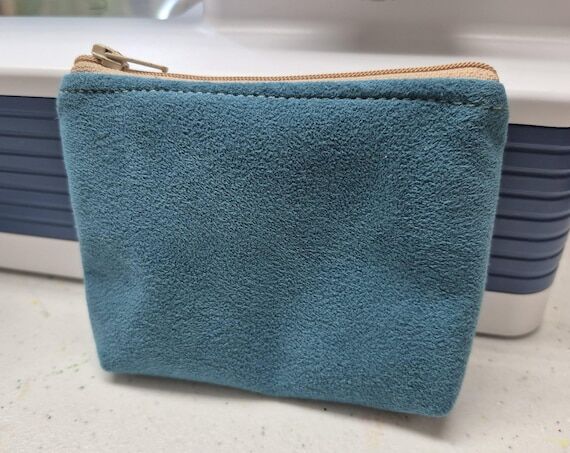 Blue Faux Leather Zipper Pouch, Coin Purse, H...
