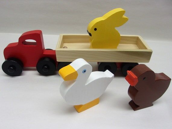 Wooden Gift Set For Kids: Wood Toy Rabbit, Ba...