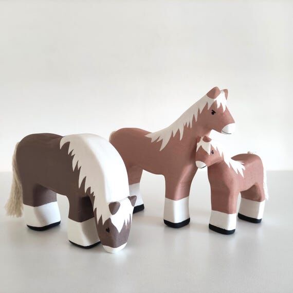 Handmade Wooden Horse Family Toy Set Waldorf ...