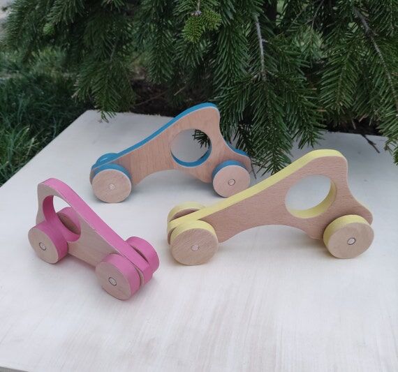 Handmade Wooden Car Set: Montessori Toy for P...