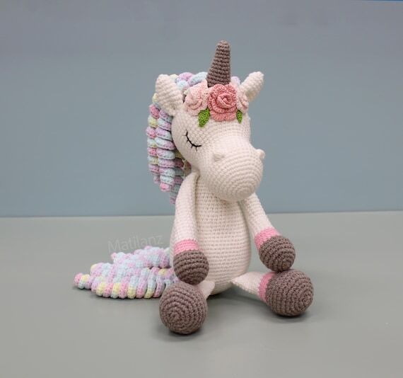 Crochet Unicorn Plush, Large Amigurumi Stuffe...