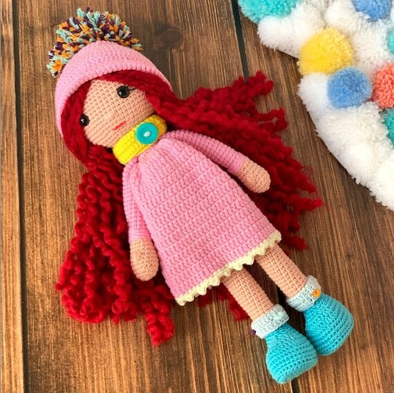 Red Hair Doll, Crochet Princess, Handmade Dol...