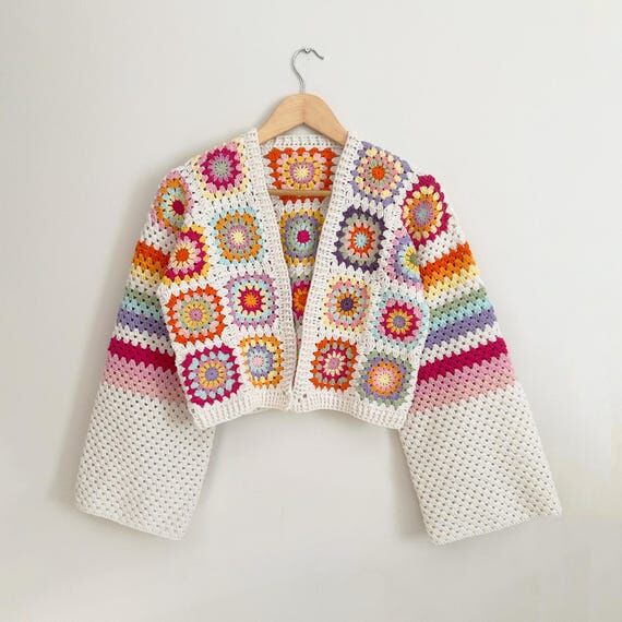 Handmade Crochet Granny Square Cardigan , Ret...