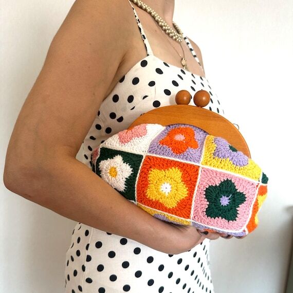 Vintage Daisy Flowers Grannysquare Summer Clu...