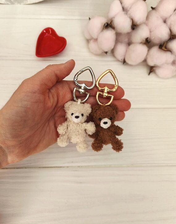 Tiny plushy teddy bear pocket toy. Stuffed mi...