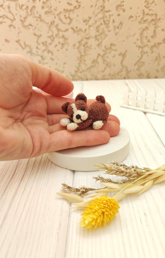Mini dog plush toy 2 inch. Tiny crochet puppy...