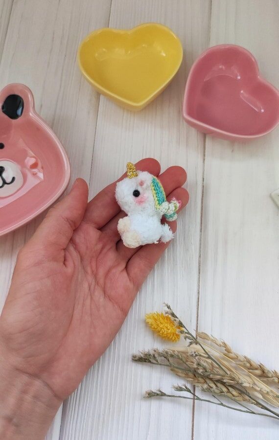 Miniature plushie unicorn toy. Mini stuffed c...