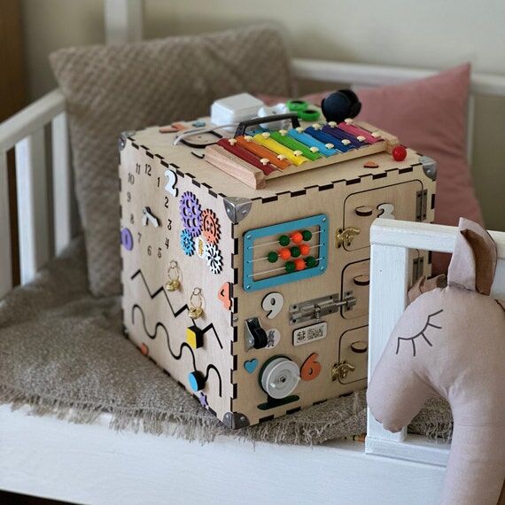 Wooden Activity Cube, Handmade Busy Cube, Int...