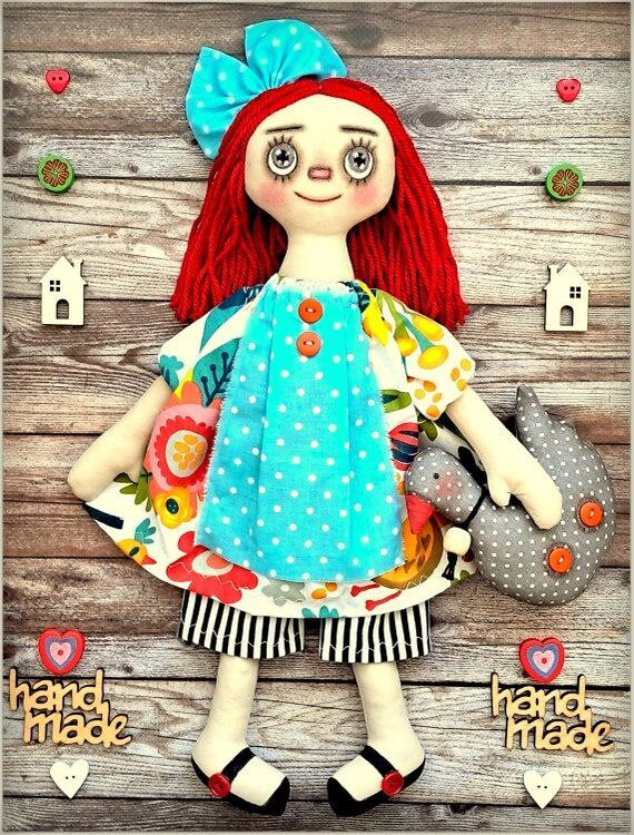 handmade Primitive Raggedy Doll Emily, fabric...