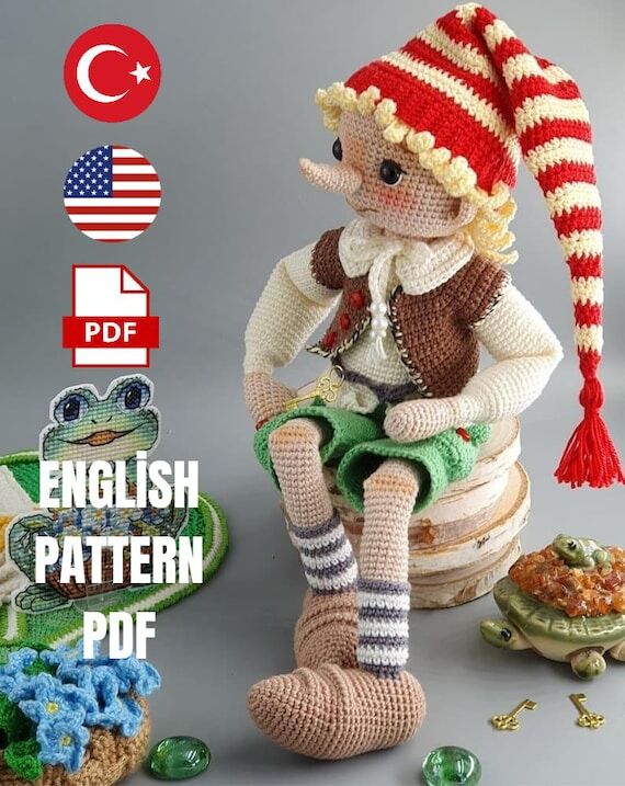 Crochet doll pattern, Pinocchio doll pattern,...