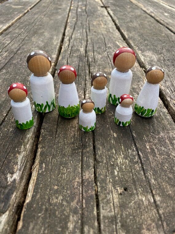 Mushroom Peg Doll Family, Mushroom doll famil...