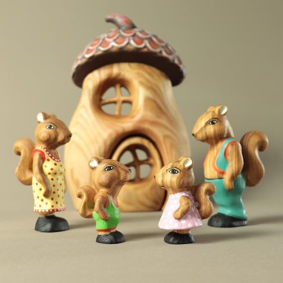 Wood Squirrel Family Forest Animals Wooden To...