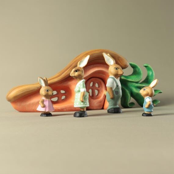 Wooden Rabbit Family Waldorf Toys Woodland An...