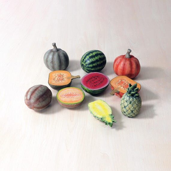 Wooden Large Fruits Set with Cut Halves | Han...