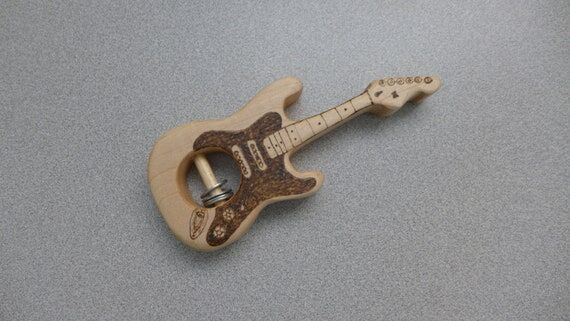 Fender Guitar Maple Wood Rattle, Handmade Bab...
