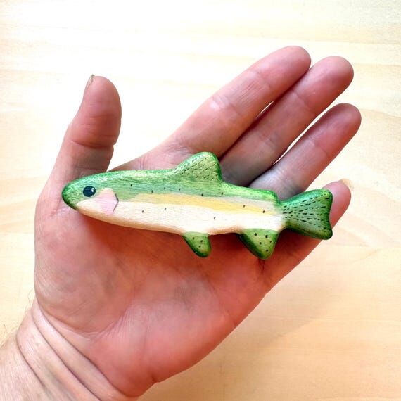 miniature chinook salmon figurine, fish woode...
