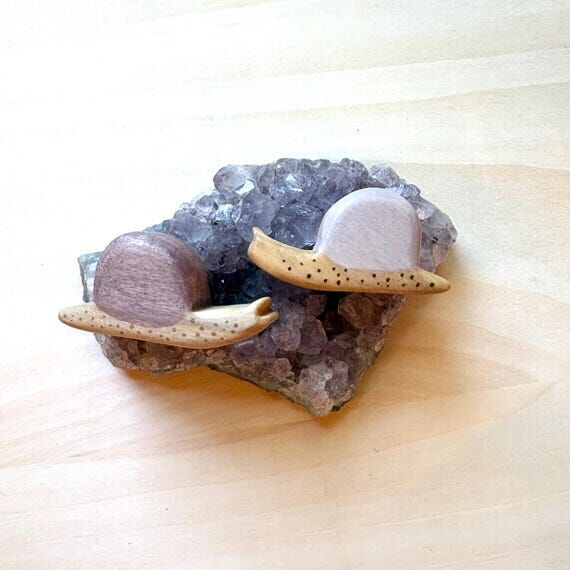 tiny snail wooden figurine, miniature animal,...