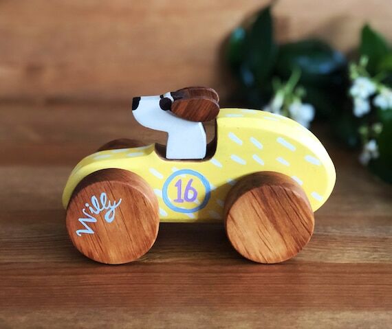 Small Alder Wood Race Car: Personalized Woode...