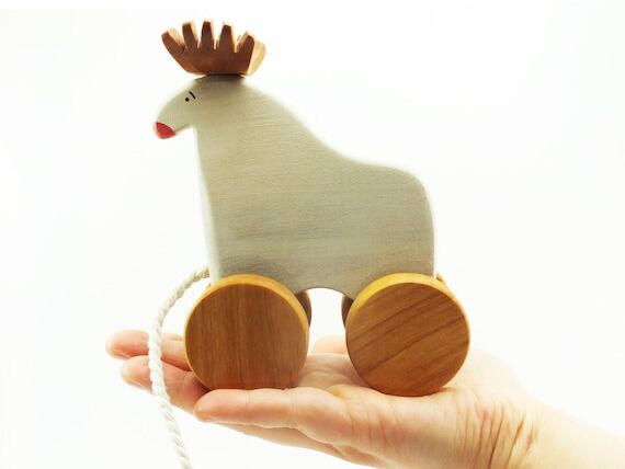 Wooden Moose Pull Toy: Alder Wood, Eco-Friend...
