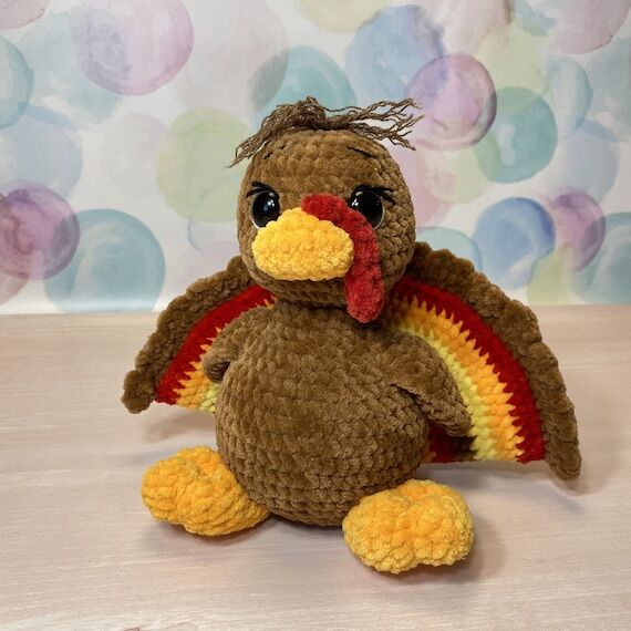 Crochet Turkey Plushie, Thanksgiving Decor, H...