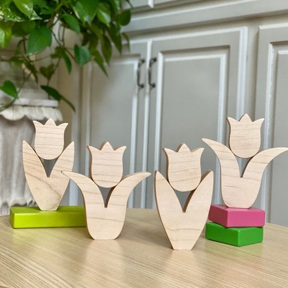 Wooden Tulip Stacking Toy: Montessori Puzzle,...