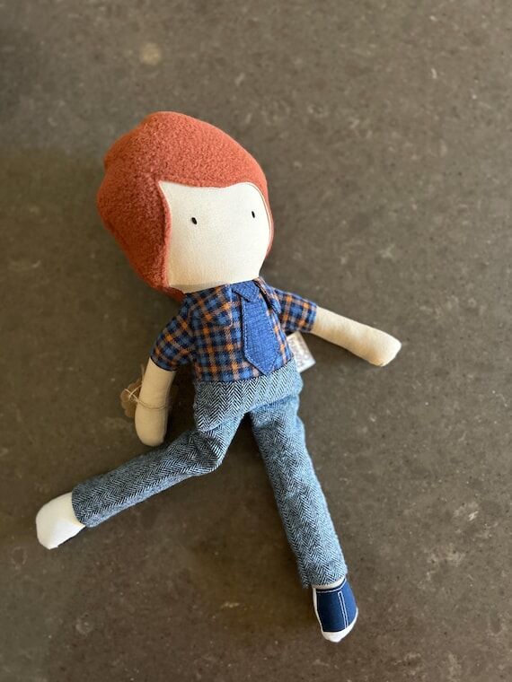 Handmade Red Haired Boy Doll in Plaid Shirt...