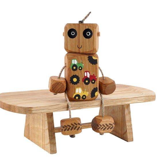Tractor Ned in Oak | Handmade Wooden Robot To...