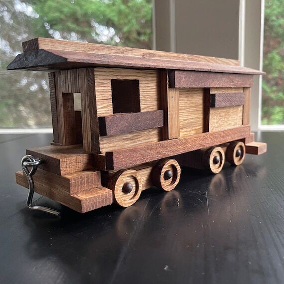 Train Baggage Car, Wooden Handmade, Toy Train...