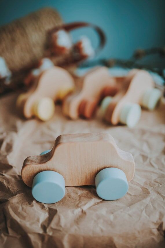 Handmade Birchwood Pull Toy Car, Montessori B...