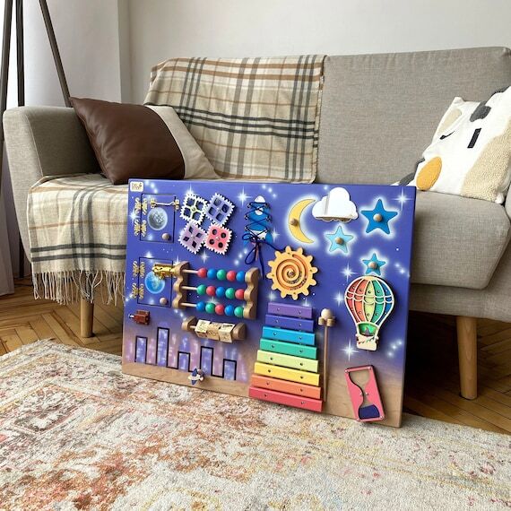 Toddler busy board with night city 50x70 cm, ...