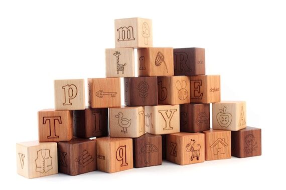 26-piece PICTURE ALPHABET block set - natural...