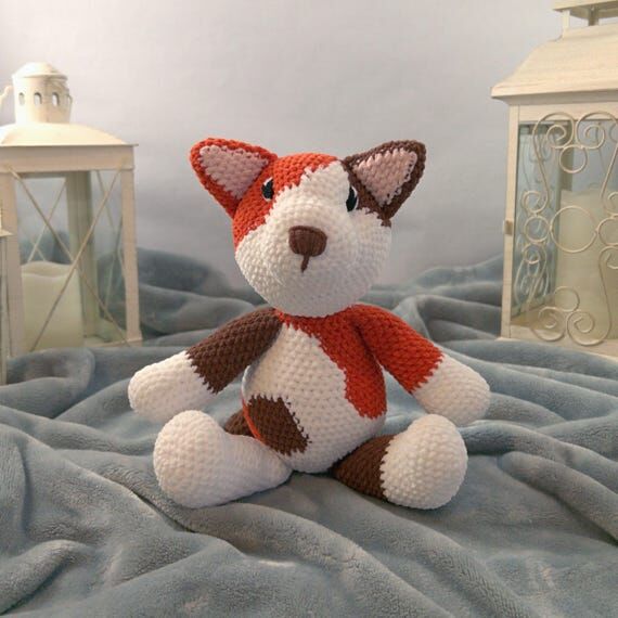 Crochet Calico Cat Plushie - Handmade Stuffed...