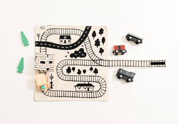 Train Play Mat Organic Train Track Train Stor...