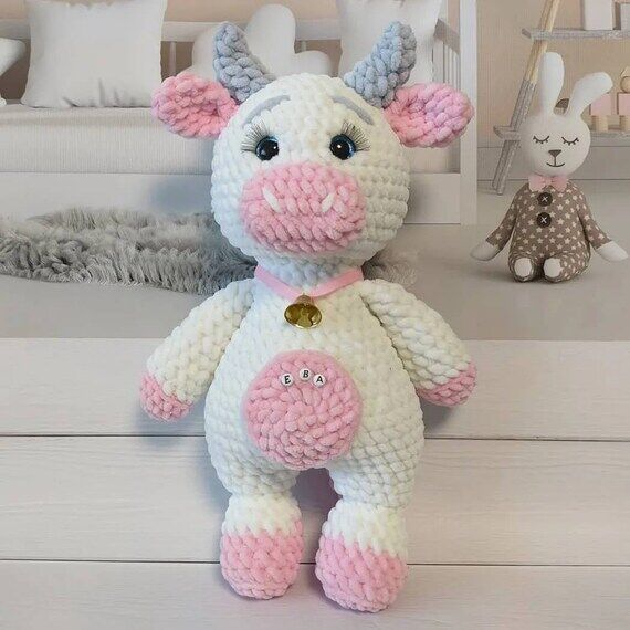 Knitted stuffed cow toy | Crocheted amigurumi...