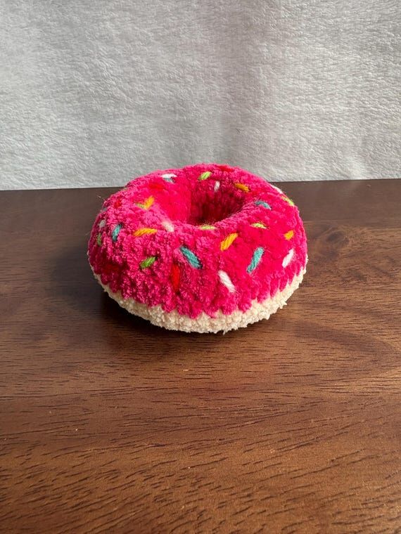 Crochet Doughnut Plush – Pink Frosting with...