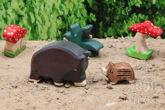 Waldorf Wooden Wild Boar and Baby SET, Bio To...
