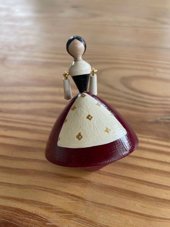 Hand Painted Maple Folk Dancer Spinning Top, ...