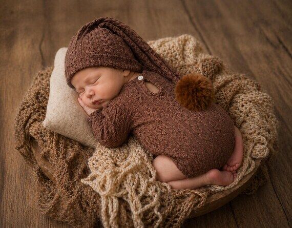 Rustic Newborn Photo Prop, Romper and Long Ta...