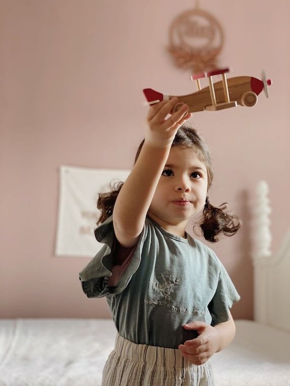 Handmade Wooden Biplane Toy: Sensory Montesso...