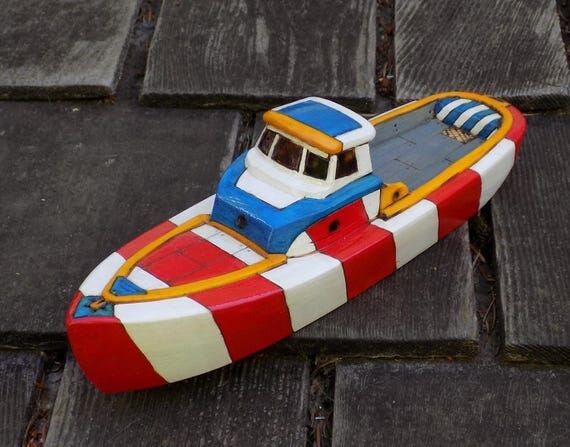 RANGER/Hand made wood toy boat/ red and white...