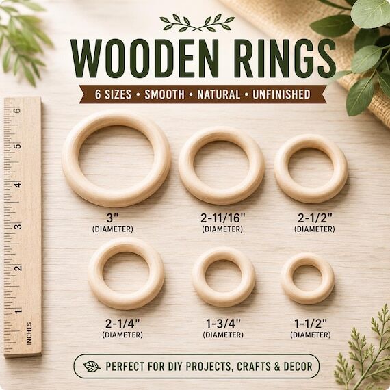 Wooden Ring Craft Game Baby Shower Ribbon Wan...