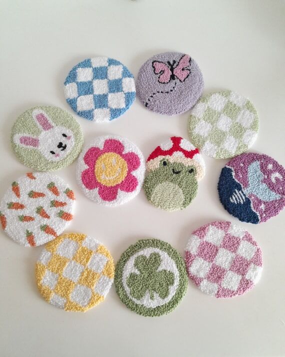 Punch Needle Coaster,checkered mug coaster,tu...