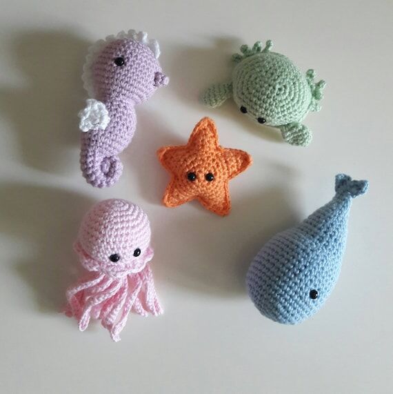 Mini Crochet Sea Animals Set, Amigurumi Ocean...