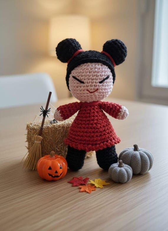 Knitted Japan Doll: Small Handmade Amigurumi ...