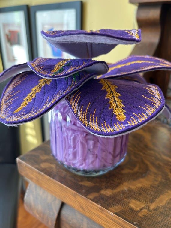 Embroidered Felt Calathea Plant – Purple Fa...