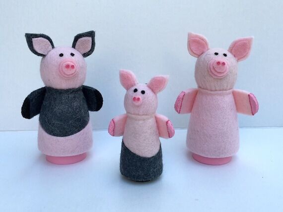 Set of Peg Pigs, Handmade, Animal Peg Pigs, W...