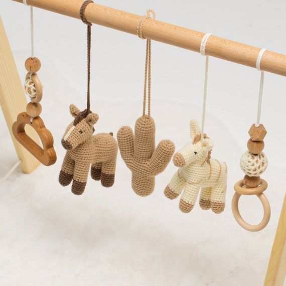Wooden Baby Gym: Handmade Crochet Horse & Cac...