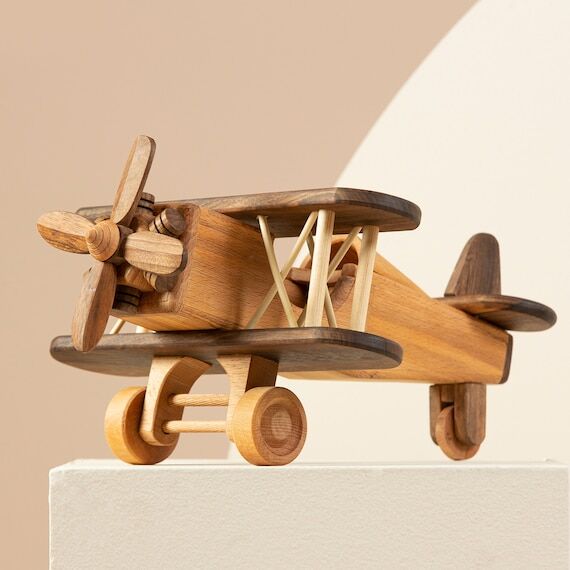 Handmade Wooden Airplane Toy: Personalized He...